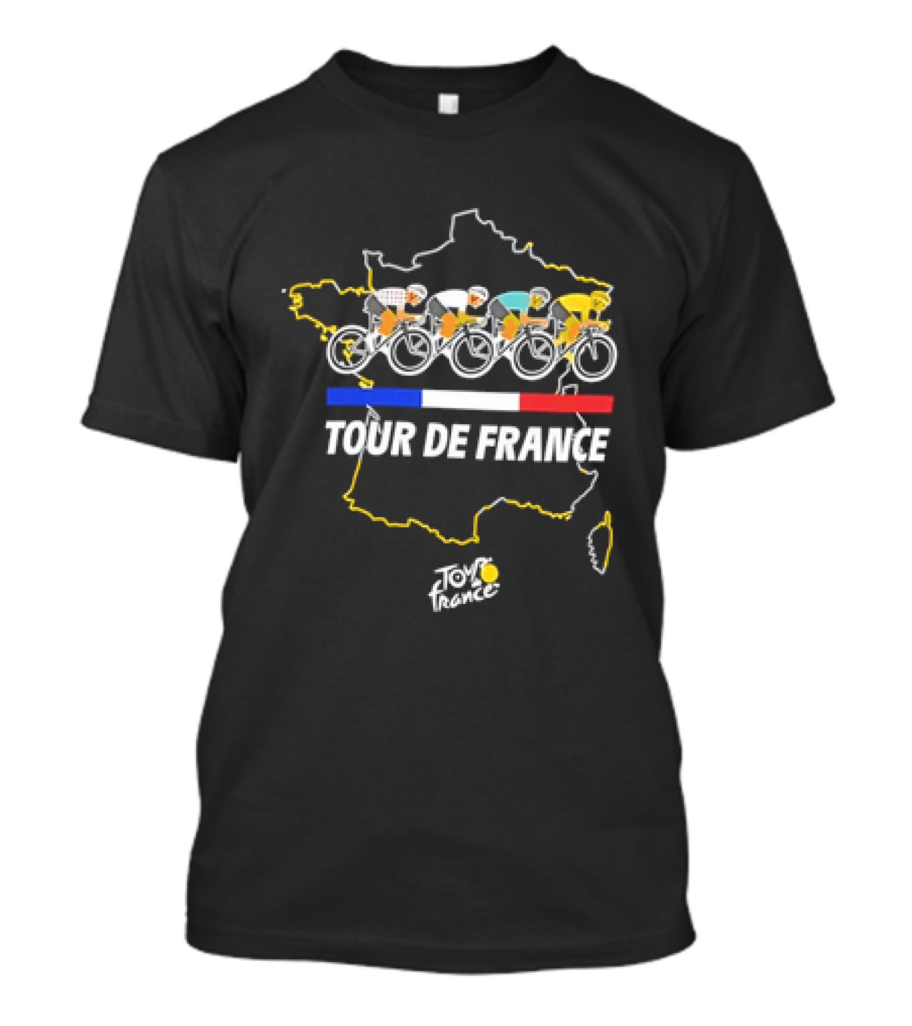 Tour De France Cyclists Racing Over Map Of France T-Shirt