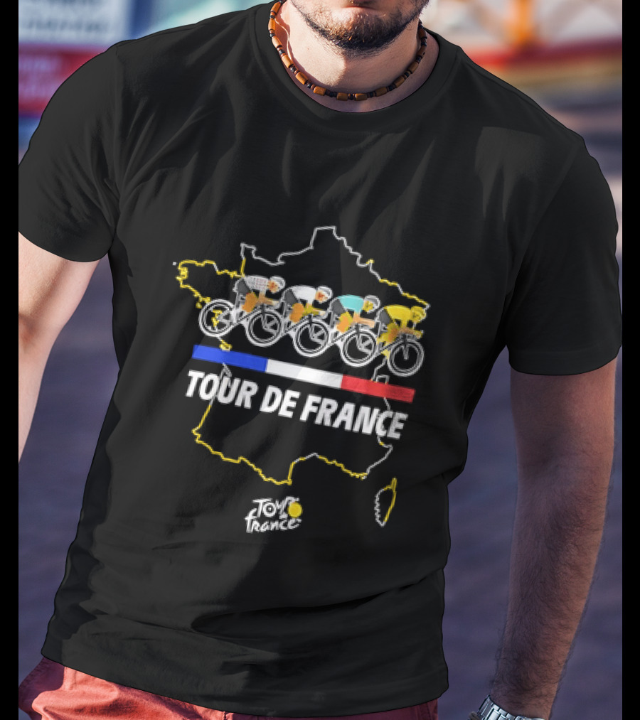 Tour De France Cyclists Racing Over Map Of France T-Shirt