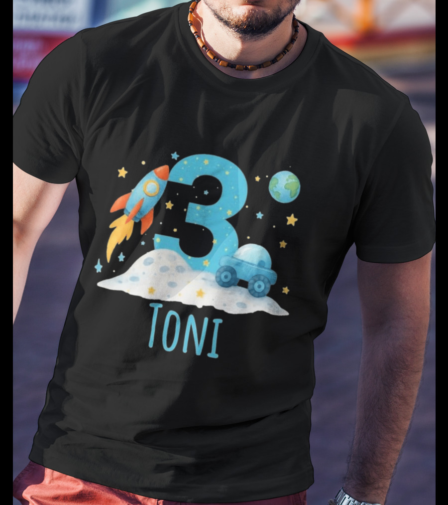 3rd Birthday Space Rocket Planet Personalized Toni T-Shirt
