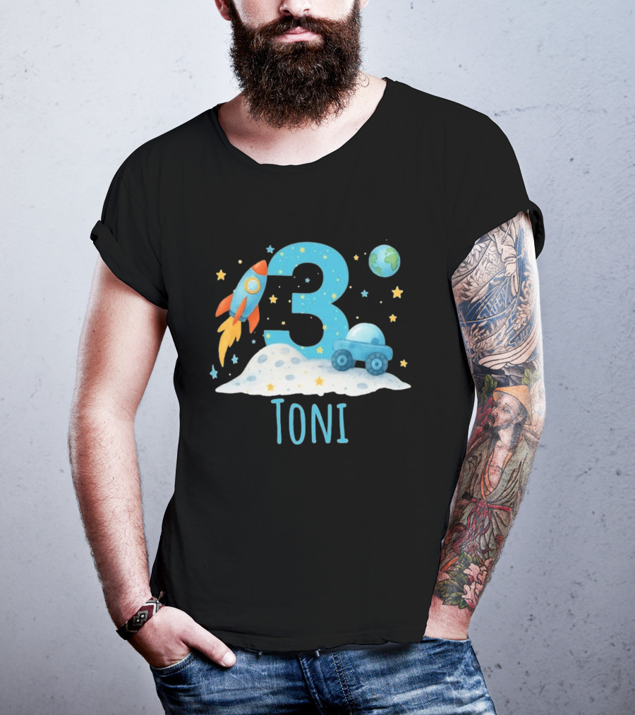 3rd Birthday Space Rocket Planet Personalized Toni T-Shirt