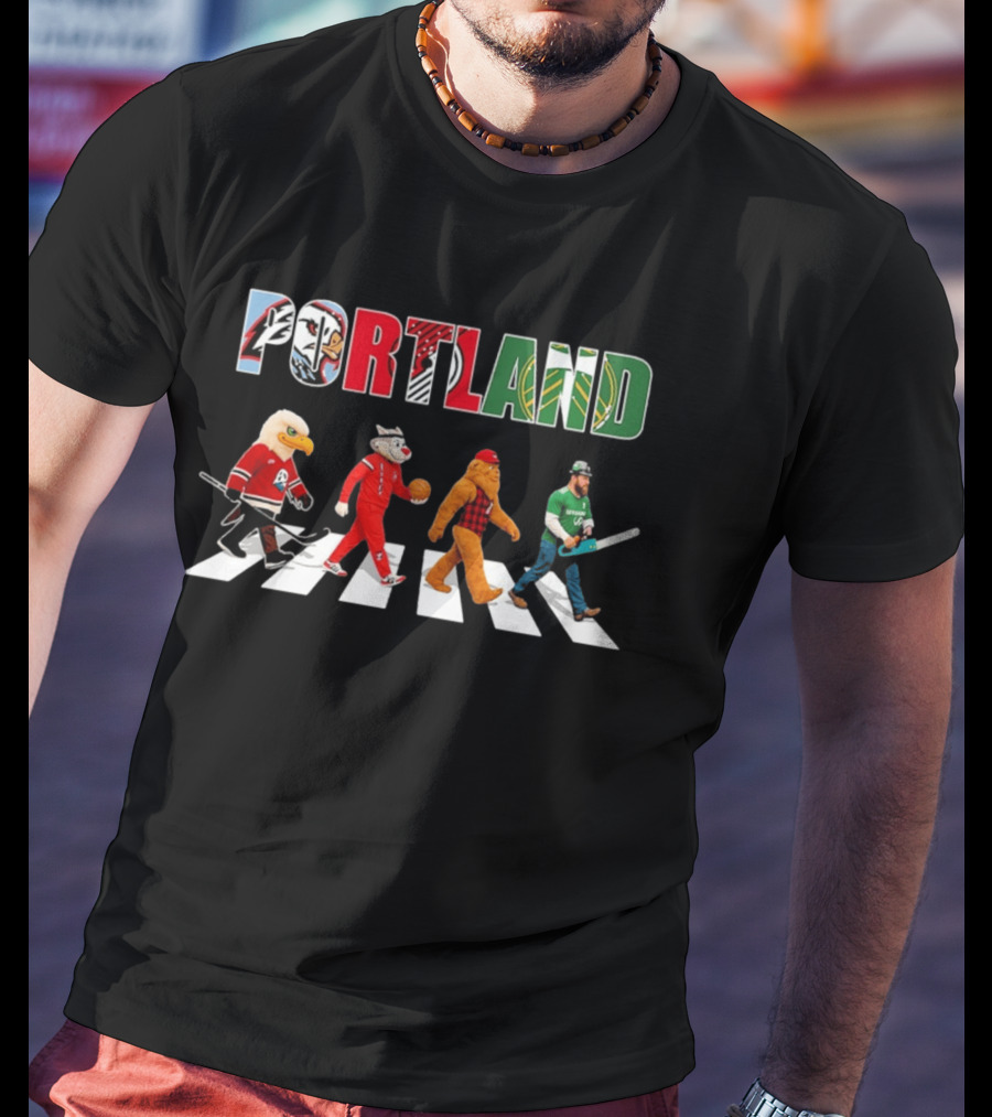 Portland City Pride Sports Abbey Road Theme Featuring Iconic Mascots T-Shirt