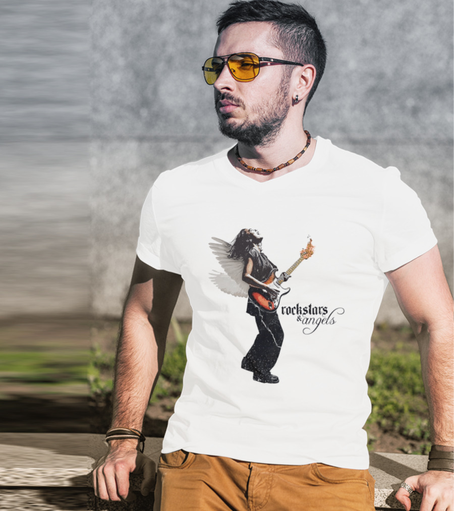 Angel Guitarist With Fiery Rockstars And Angels T-Shirt