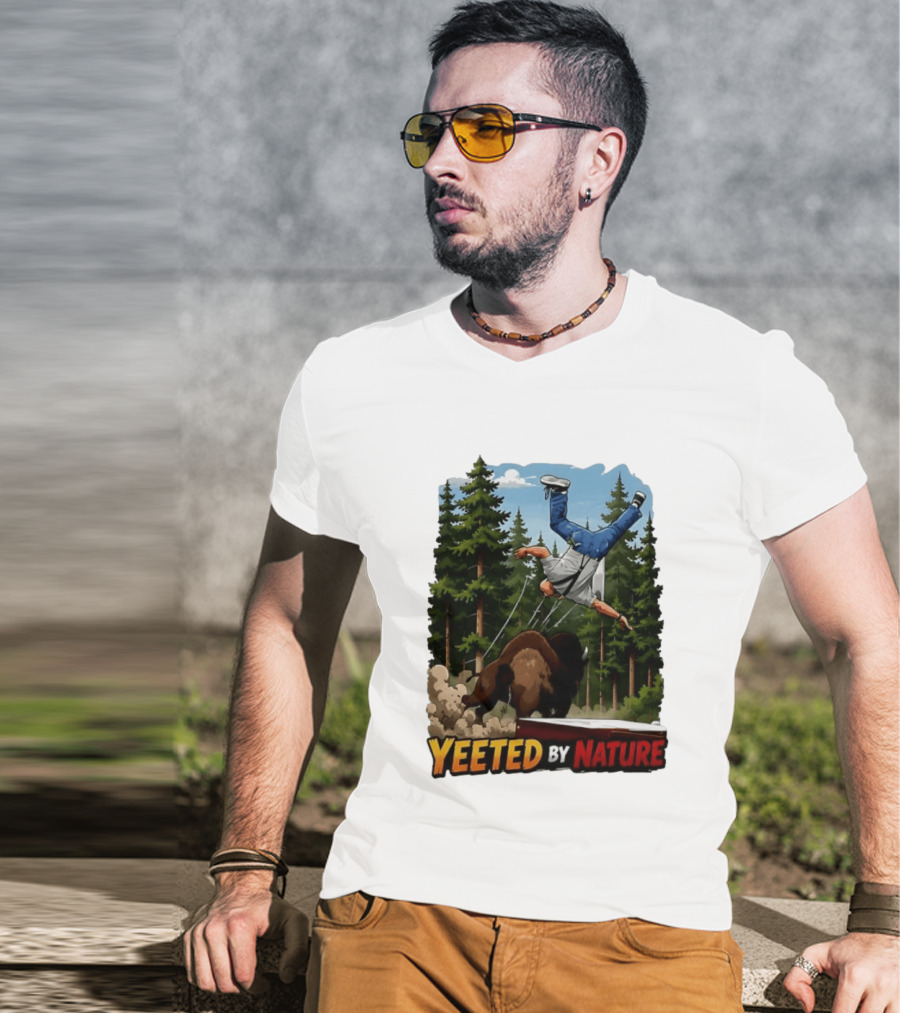 Bison Tossing Tourist Adventure Yeeted By Nature Comedy T-Shirt