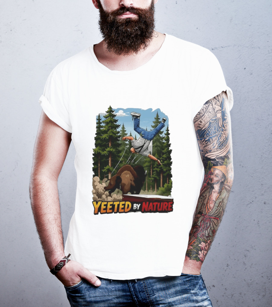 Bison Tossing Tourist Adventure Yeeted By Nature Comedy T-Shirt