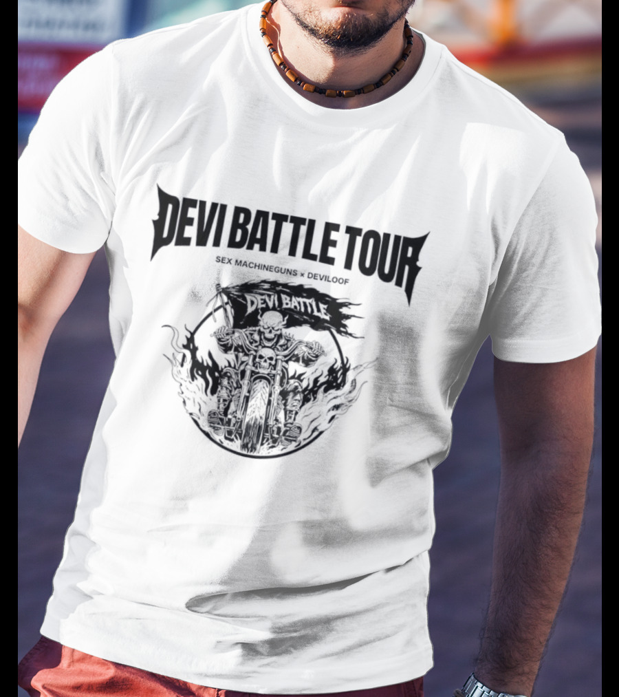 Devi Battle Tour Sex Machineguns X Deviloof Skull Motorcycle T-Shirt