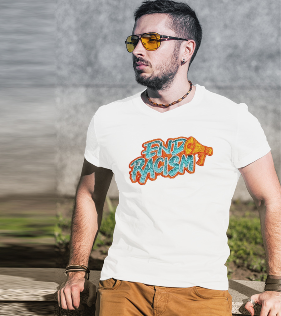 End Racism Embroidered Iron On Patch With Megaphone Applique T-Shirt