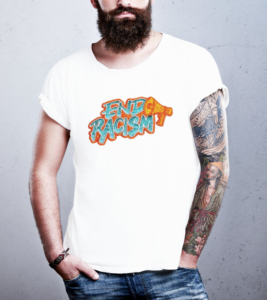 End Racism Embroidered Iron On Patch With Megaphone Applique T-Shirt