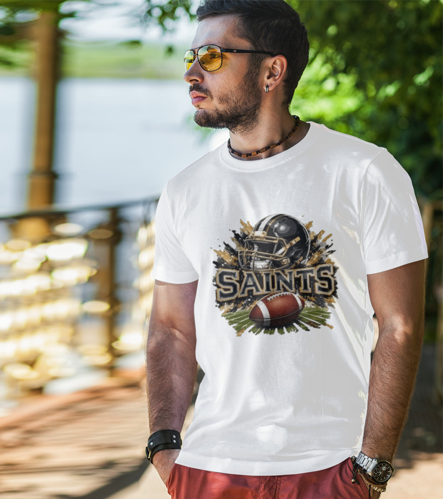 Saints Football Helmet With Splash And Ball T-Shirt