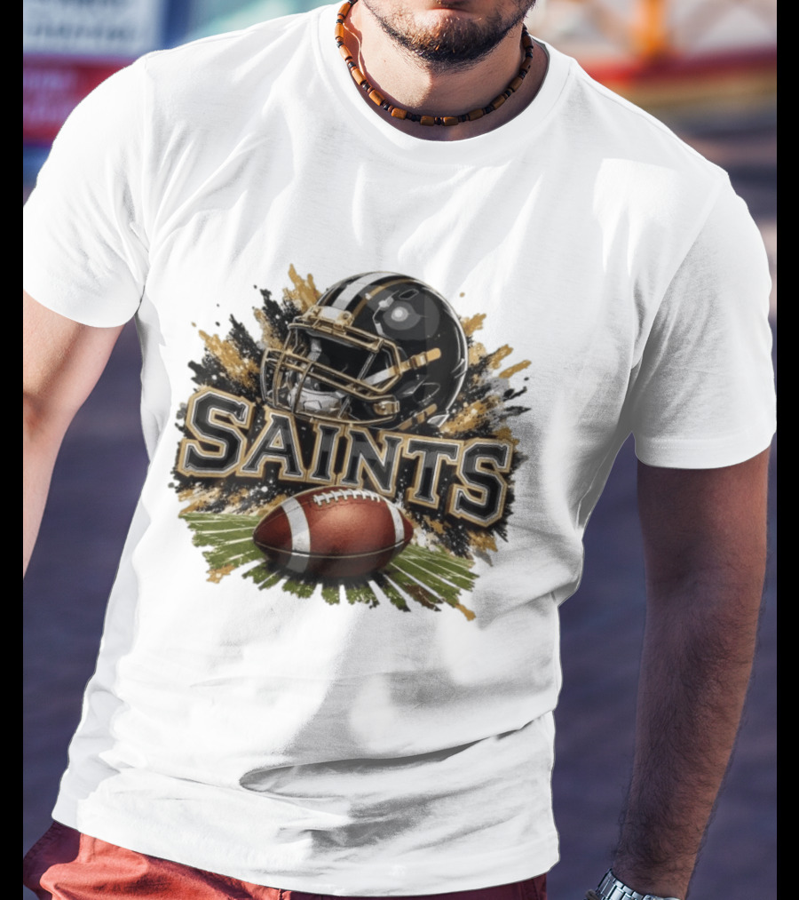 Saints Football Helmet With Splash And Ball T-Shirt
