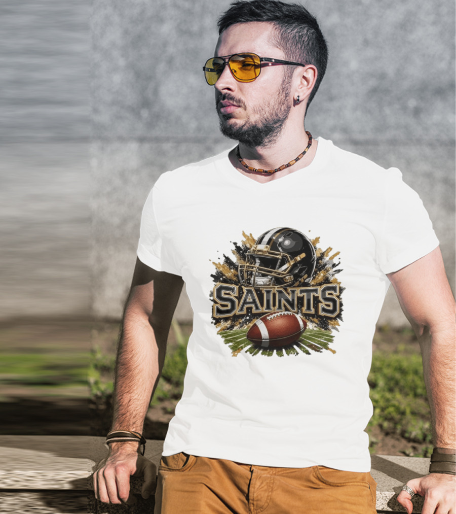 Saints Football Helmet With Splash And Ball T-Shirt