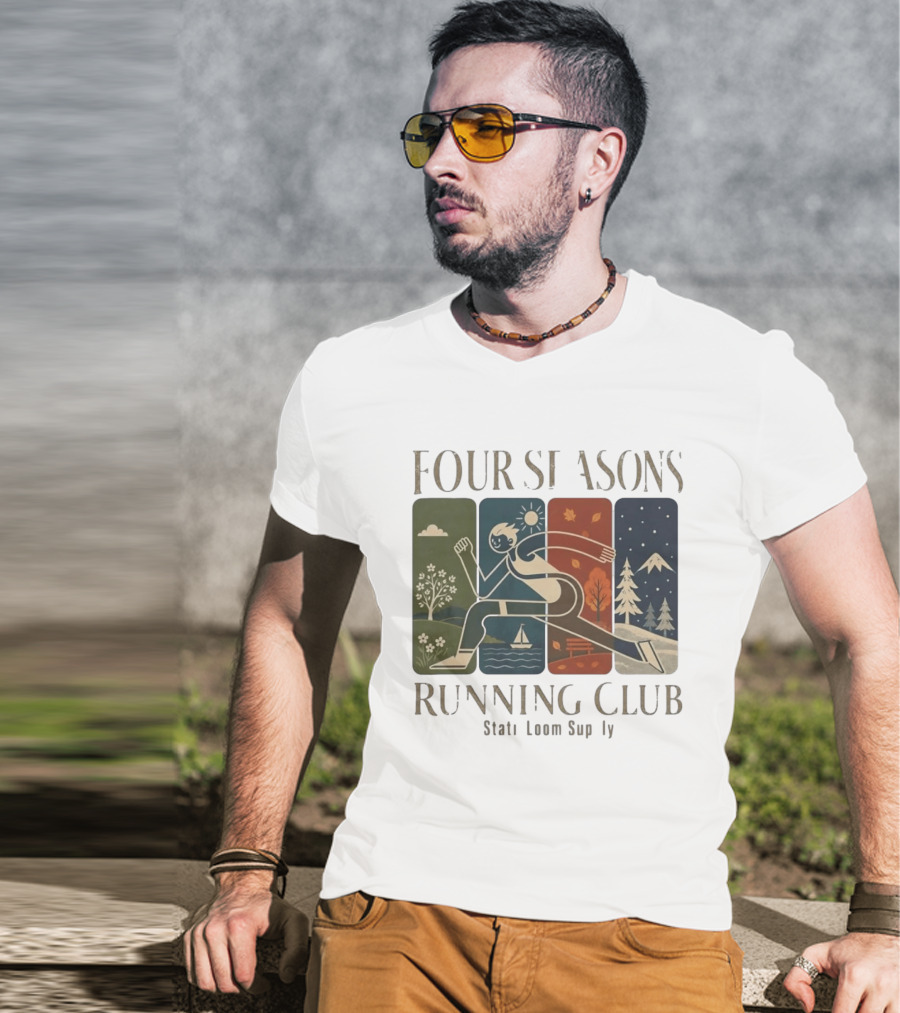 Staticloom Supply Four Seasons Running Club Vintage Seasonal Outdoor Jogging T-Shirt