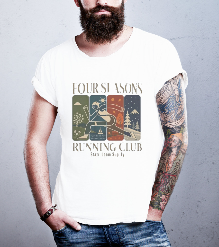 Staticloom Supply Four Seasons Running Club Vintage Seasonal Outdoor Jogging T-Shirt