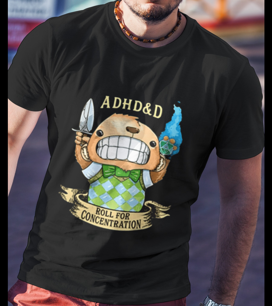 ADHD&D Roll For Concentration Bear With Knife And Dice T-Shirt