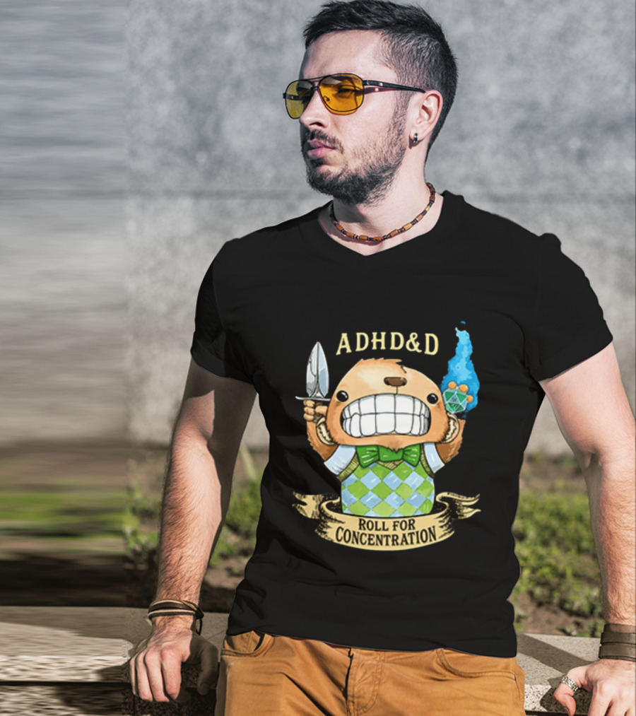 ADHD&D Roll For Concentration Bear With Knife And Dice T-Shirt