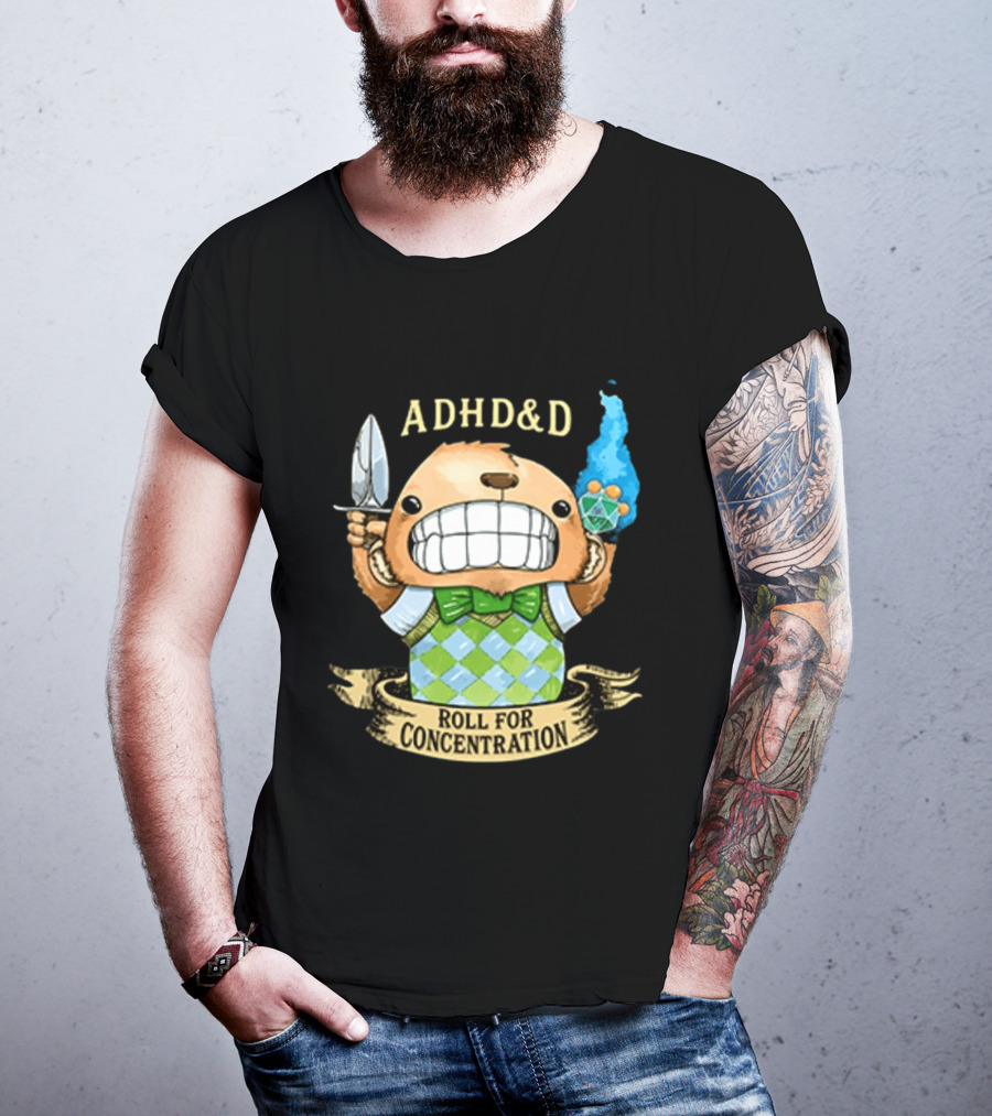 ADHD&D Roll For Concentration Bear With Knife And Dice T-Shirt