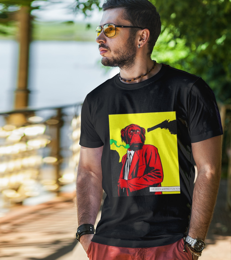Chimpanzee Hitman Smoking Scene I've Been Waiting For You T-Shirt