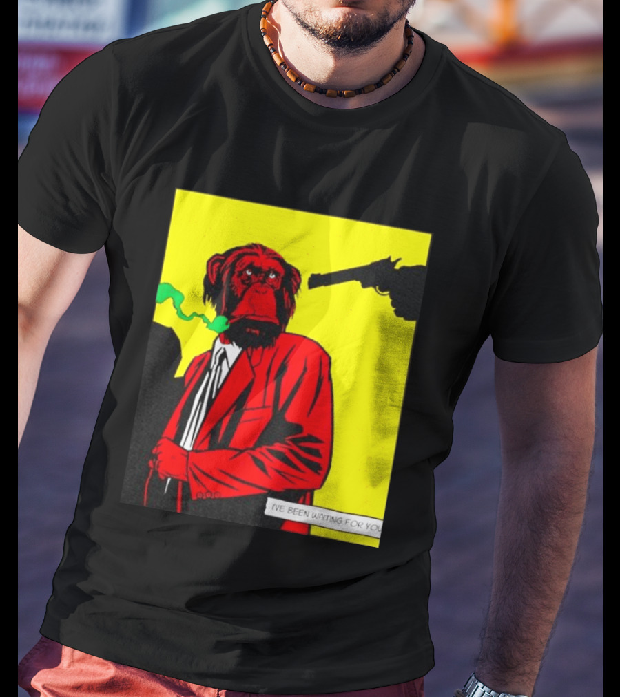 Chimpanzee Hitman Smoking Scene I've Been Waiting For You T-Shirt