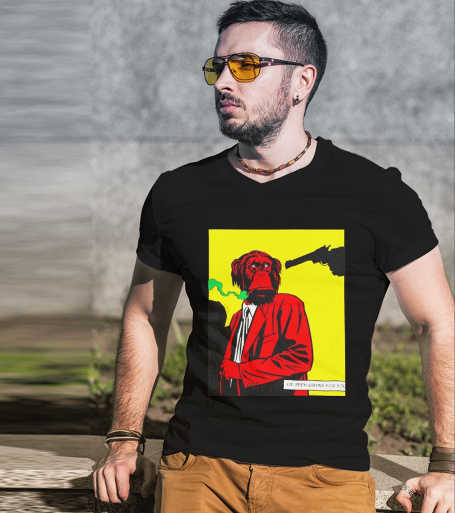 Chimpanzee Hitman Smoking Scene I've Been Waiting For You T-Shirt