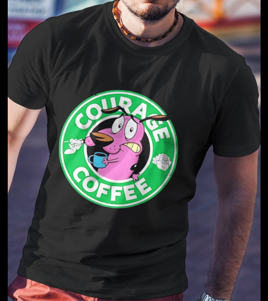 Courage The Cowardly Dog Coffee Parody Green Circle T-Shirt