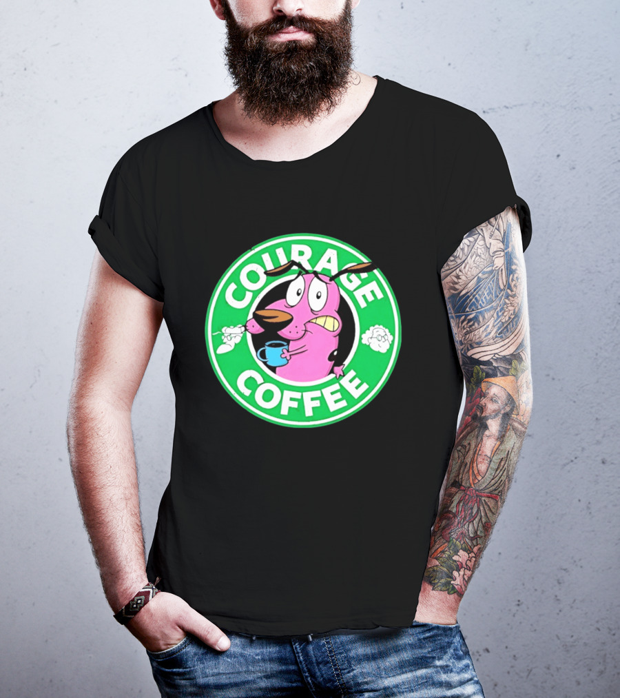 Courage The Cowardly Dog Coffee Parody Green Circle T-Shirt