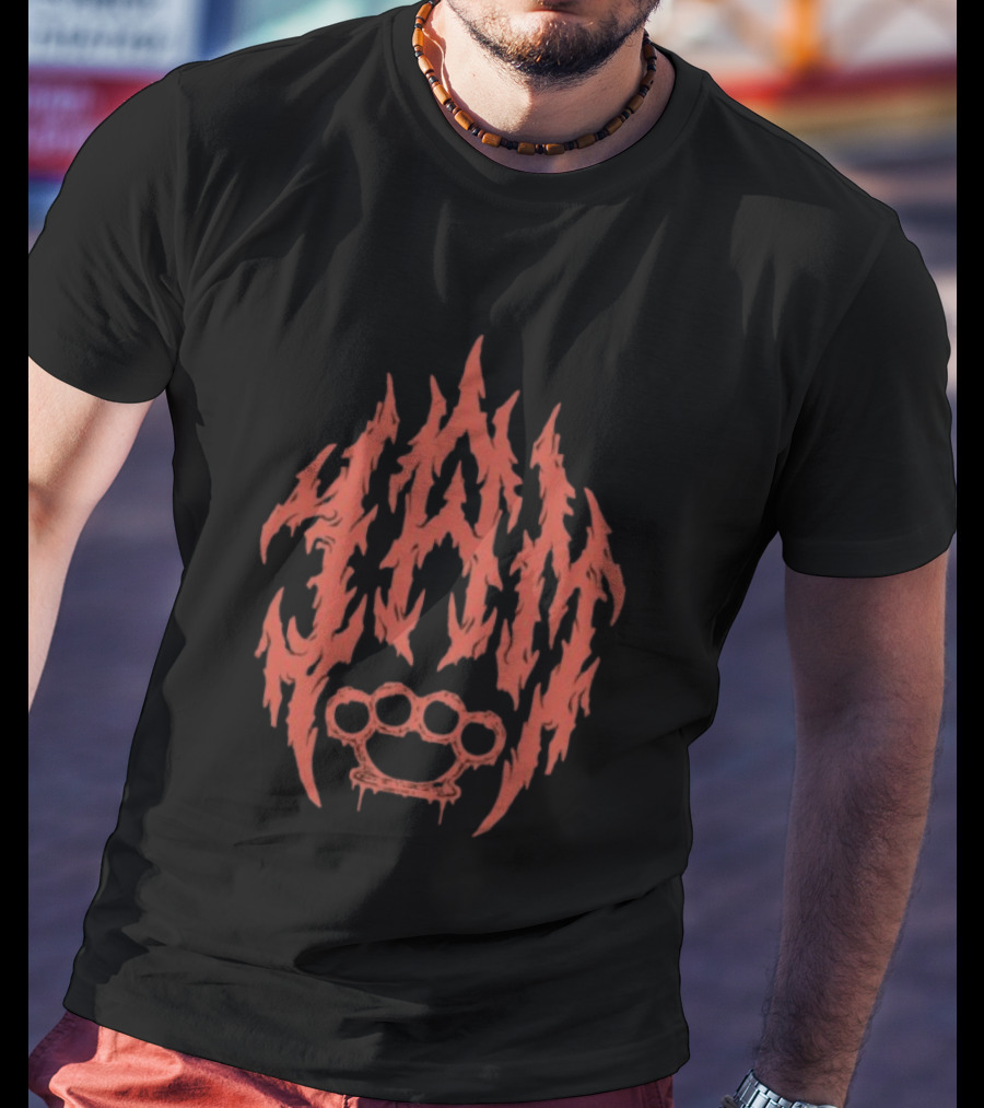 Indiemerchstore I Am Mook Bleak Humanity Fiery Lettering Brass Knuckles T-Shirt