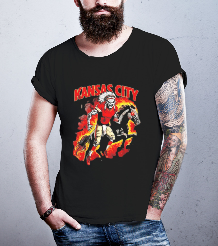 Kansas City Skeleton Player Riding Flaming Horse T-Shirt