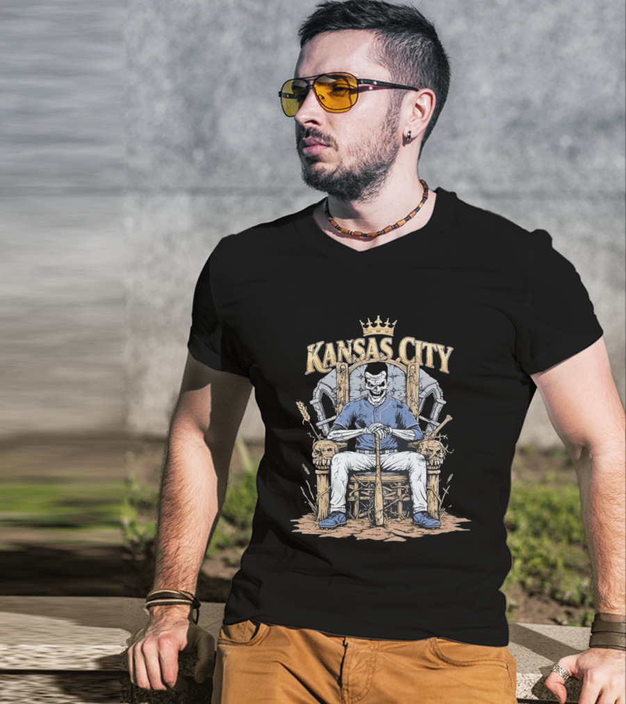 Kansas City Skeleton King On Throne With Baseball Bat T-Shirt