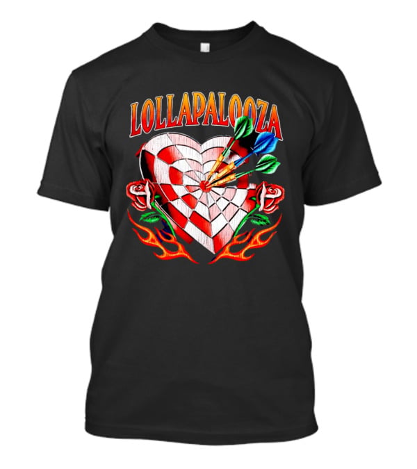 Lollapalooza Heart Dartboard With Roses And Flames T-Shirt