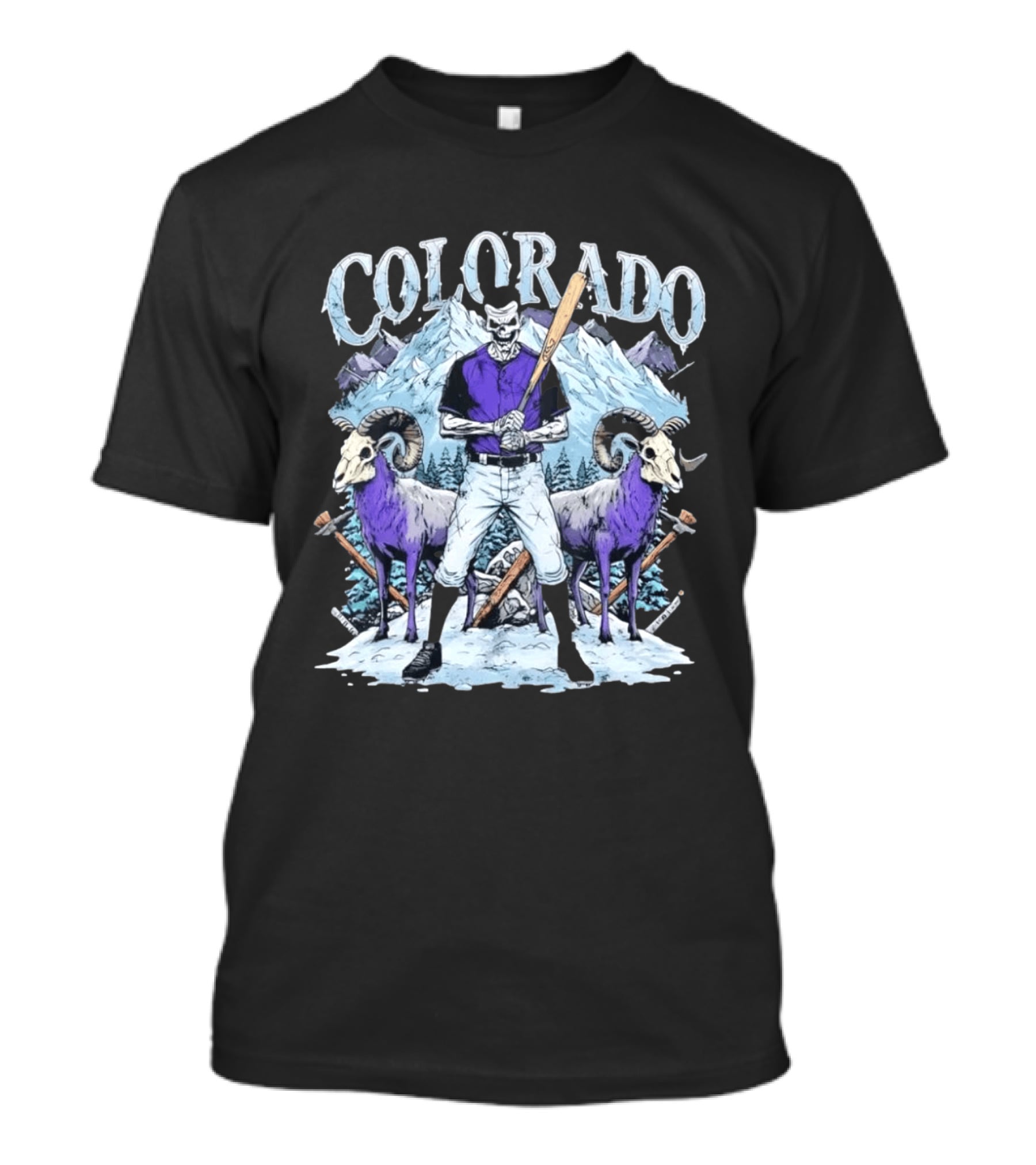 Colorado Skeleton Batter Mountain Ram Scene T-Shirt