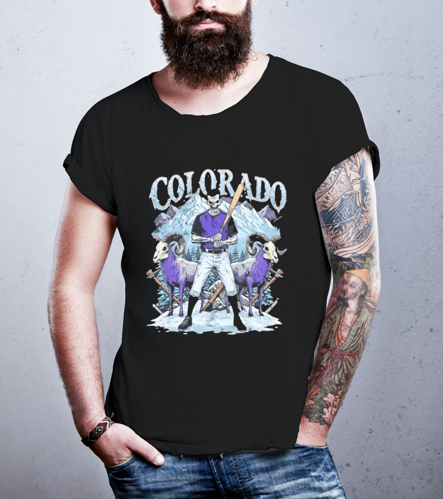 Colorado Skeleton Batter Mountain Ram Scene T-Shirt