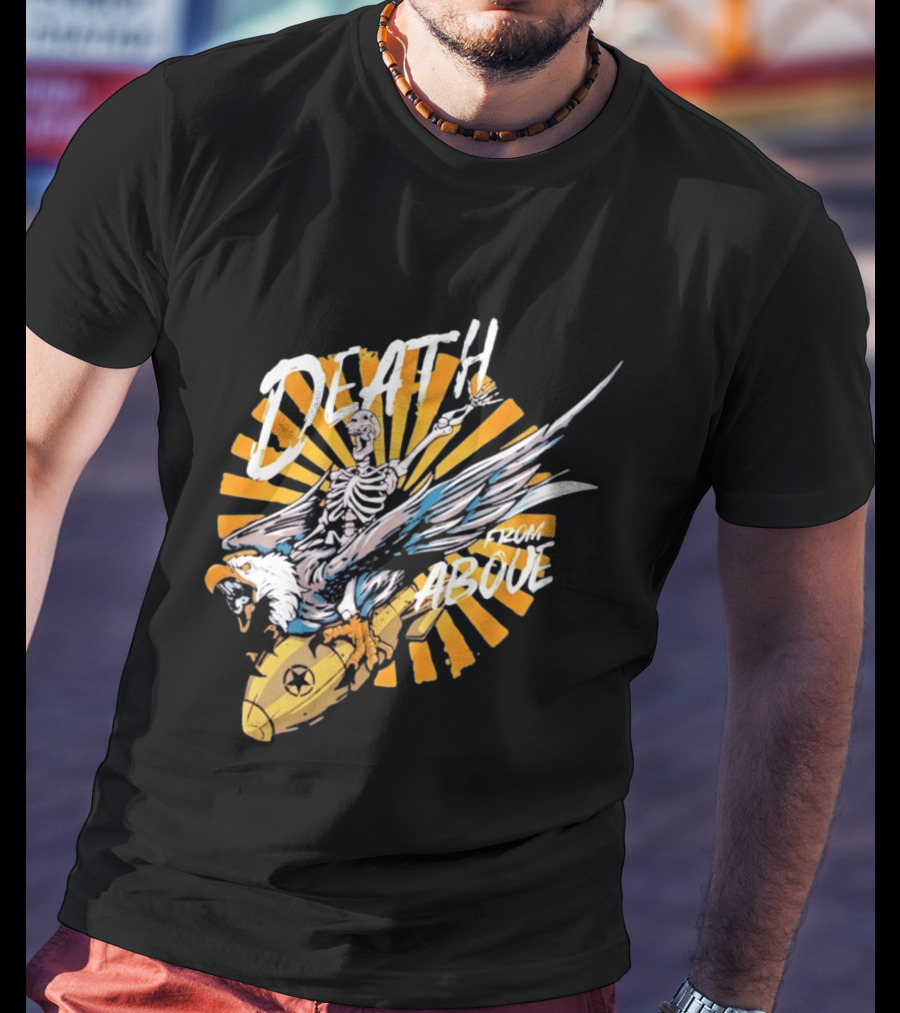 Skeleton Eagle Riding Bomb Death From Above T-Shirt