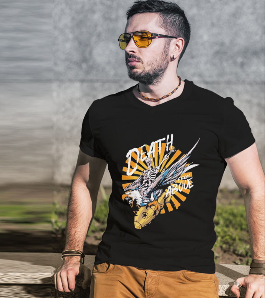 Skeleton Eagle Riding Bomb Death From Above T-Shirt
