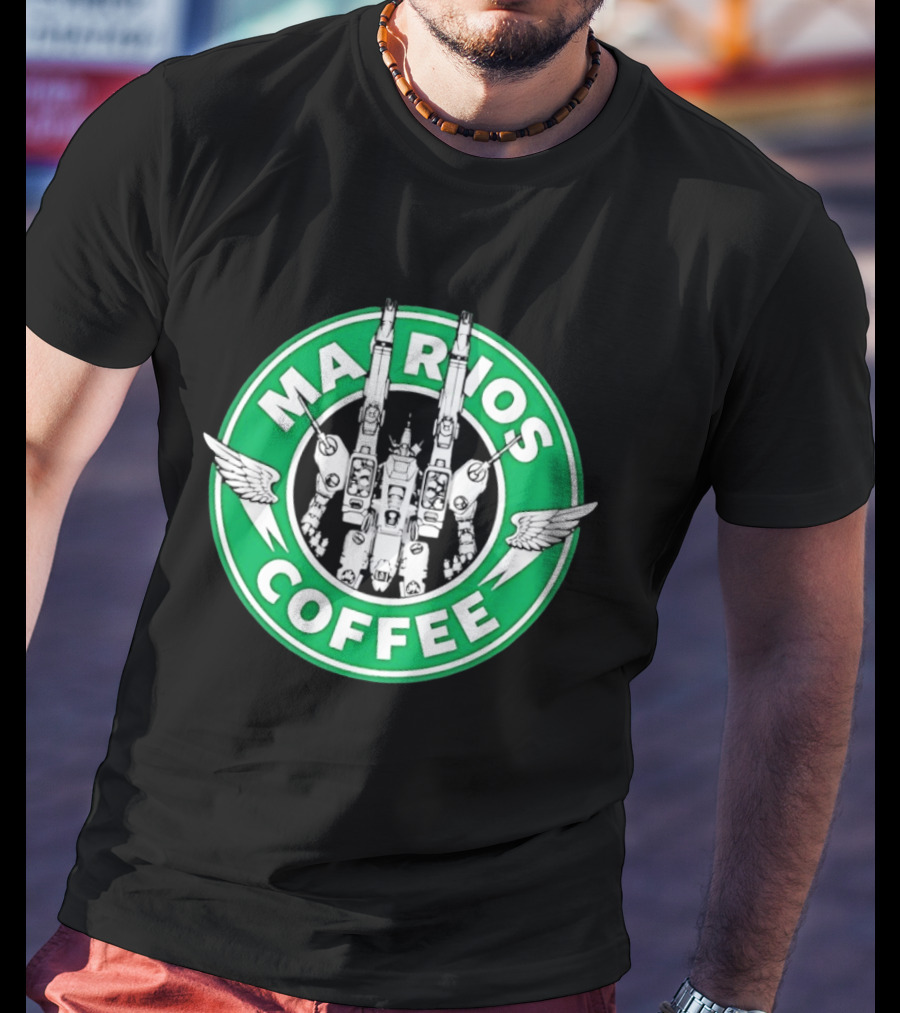 Marios Coffee Mech Robot Wings Green Circular T-Shirt