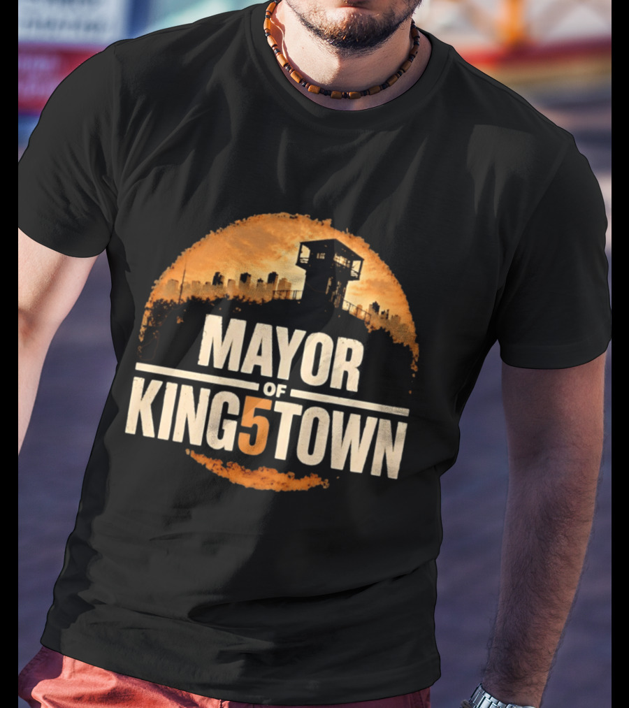 Mayor Of Kingstown Tower Silhouette Skyline Orange Circle T-Shirt