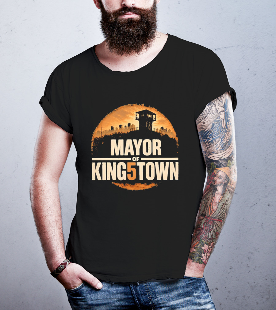 Mayor Of Kingstown Tower Silhouette Skyline Orange Circle T-Shirt