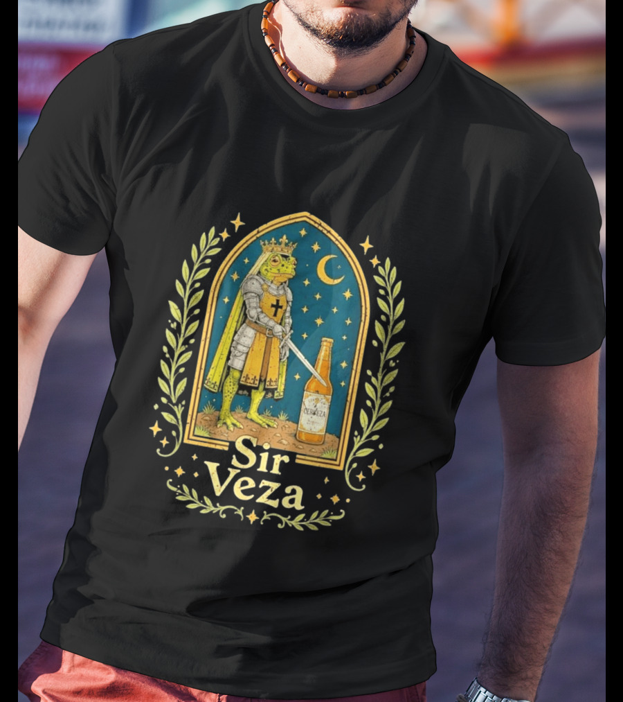 Sir Veza Frog Knight Medieval Pun Cerveza Bottle T-Shirt