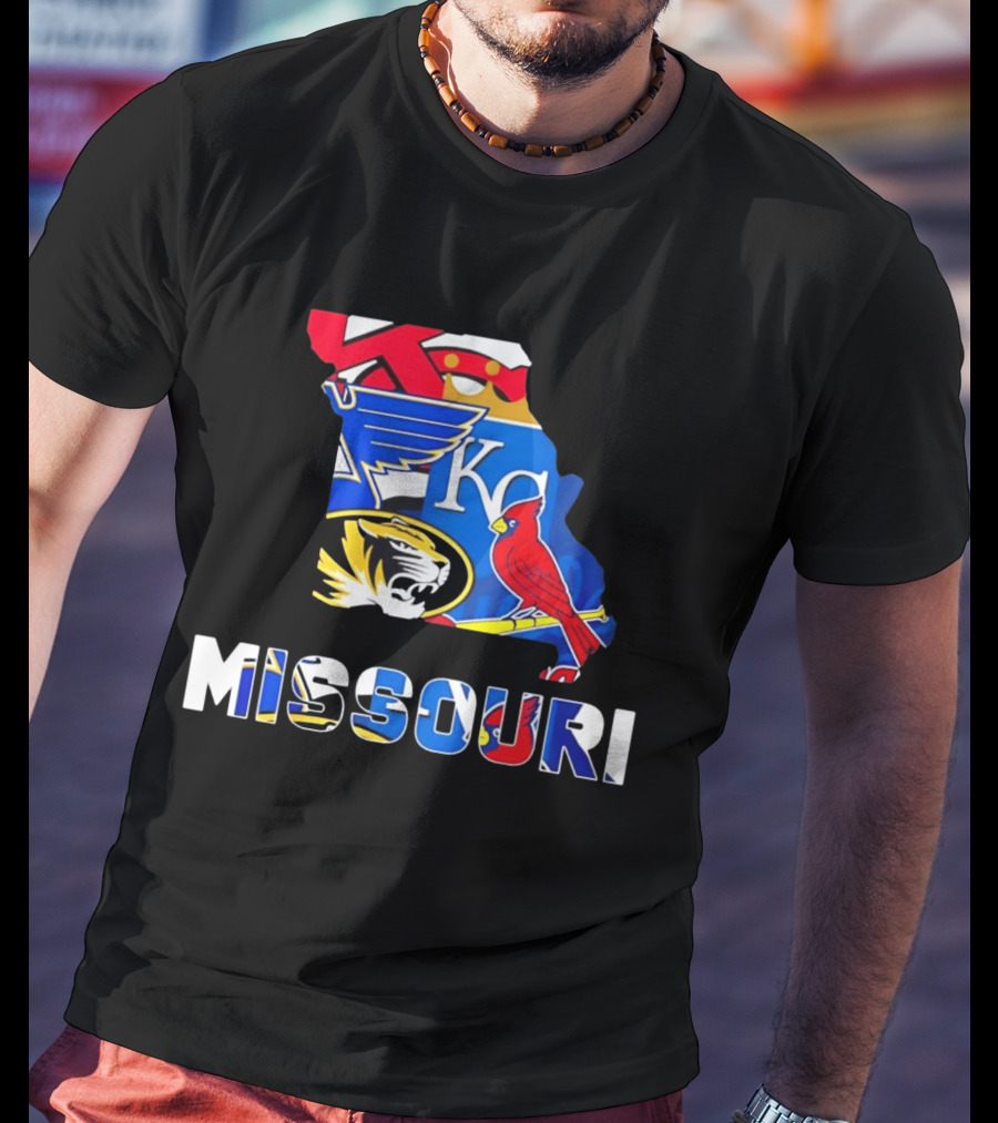 Missouri Sports Map KC Royals Cardinals Blues Tigers State Pride T-Shirt