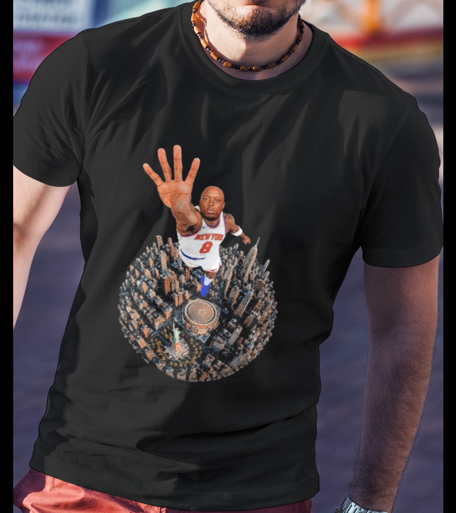 New York Basketball Player Over Cityscape Statue At Madison Square Garden T-Shirt