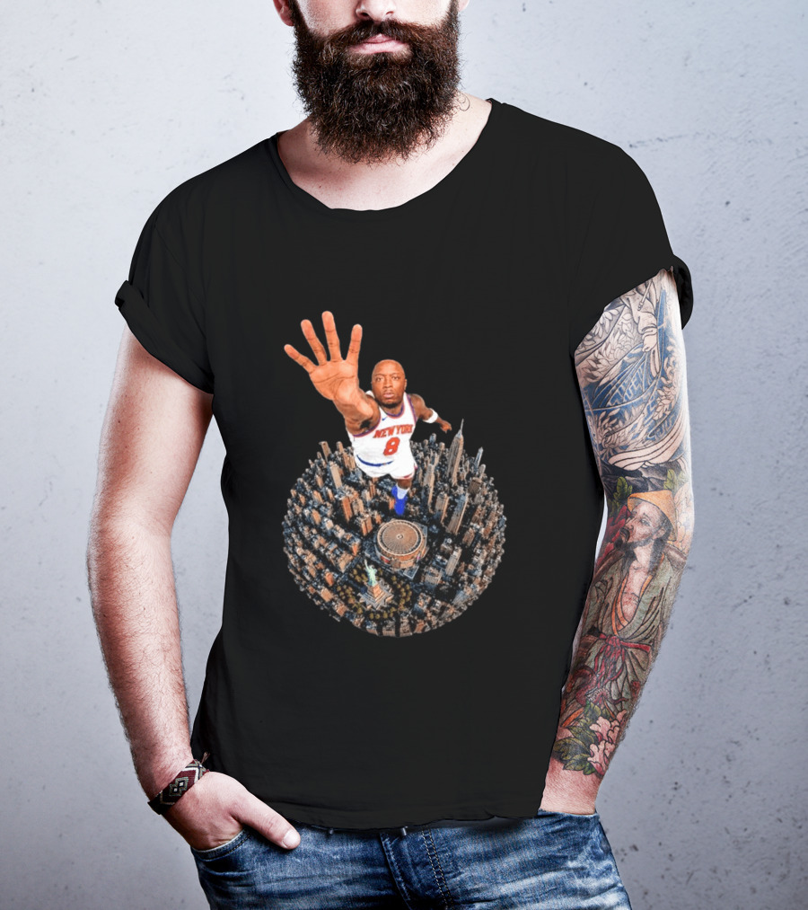New York Basketball Player Over Cityscape Statue At Madison Square Garden T-Shirt