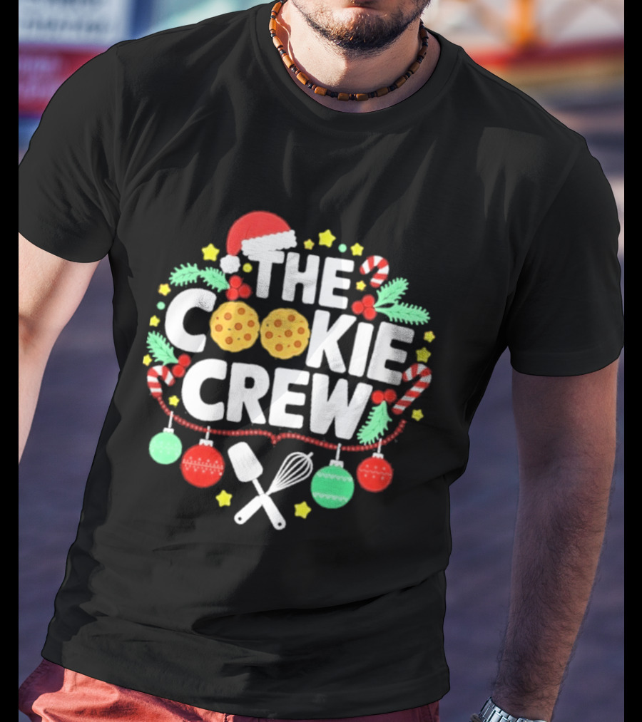 The Cookie Crew Christmas Santa Hat Candy Canes Ornaments Baking Utensils T-Shirt