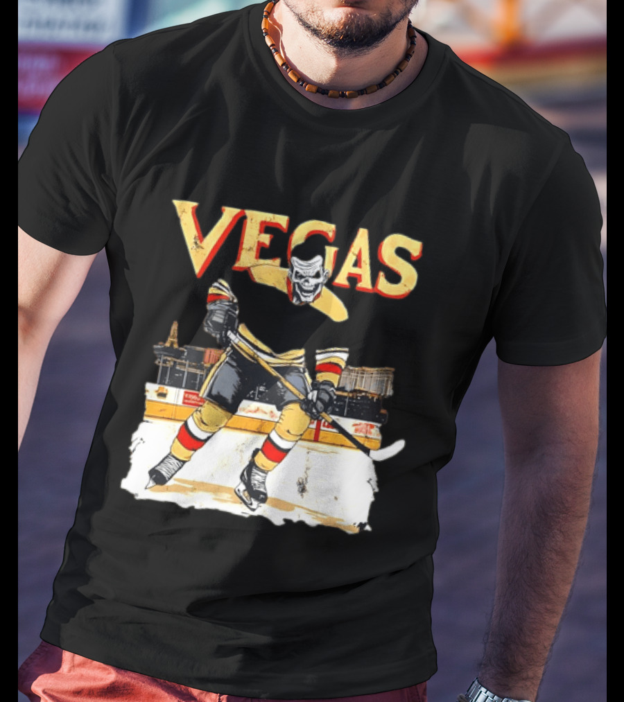 Vegas Hockey Skull Ice Arena Skyline Scene T-Shirt