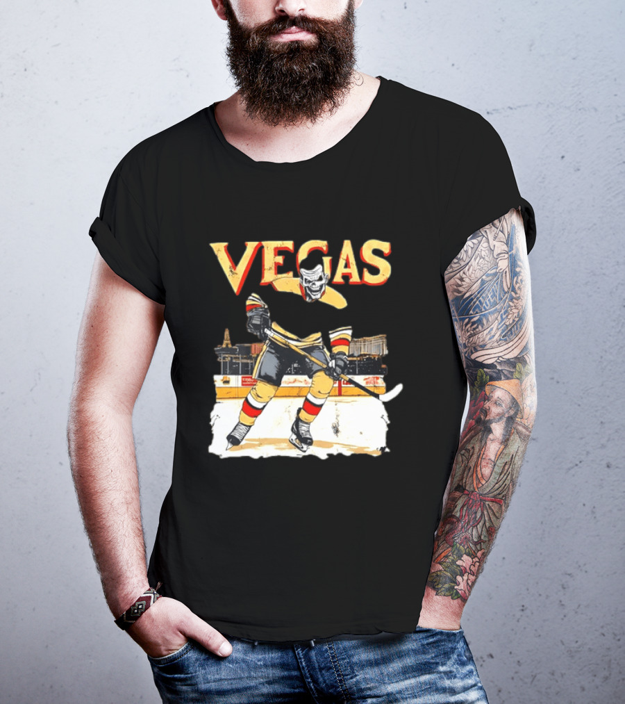 Vegas Hockey Skull Ice Arena Skyline Scene T-Shirt