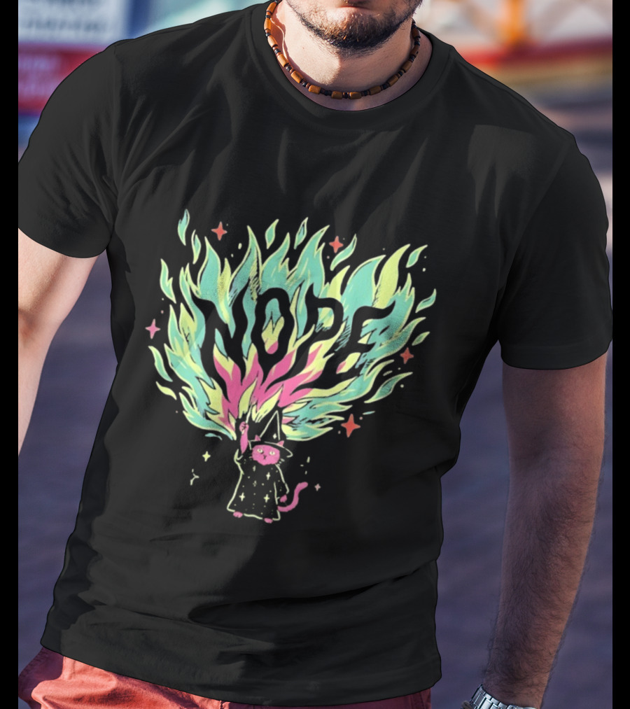 NOPE Wizard Cat Fire Magic Spell Casting Mystical Fantasy Kitten T-Shirt