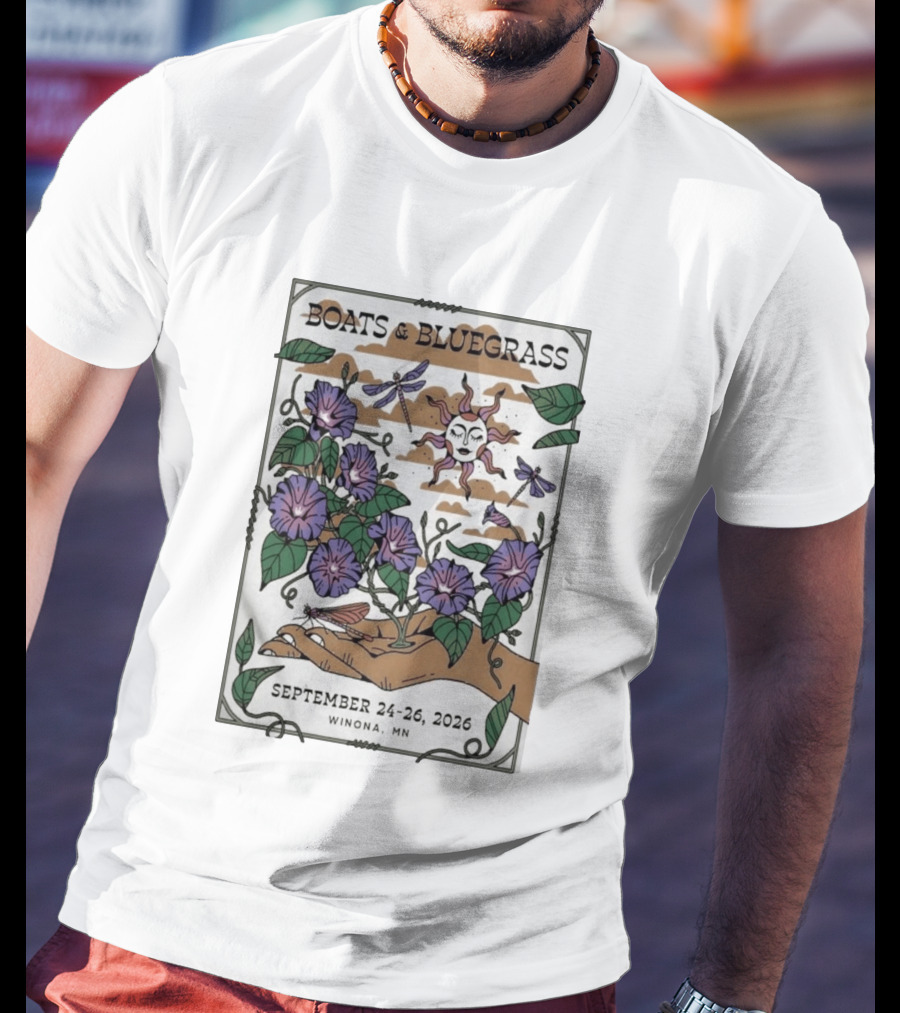 Boats And Bluegrass Winona MN September 24 26 2026 Sun Dragonflies Flowers Music Festival T-Shirt