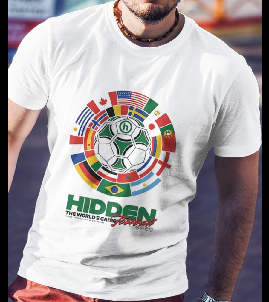 Hidden The World's Game Football Multinational Flags Circle Soccer Ball T-Shirt