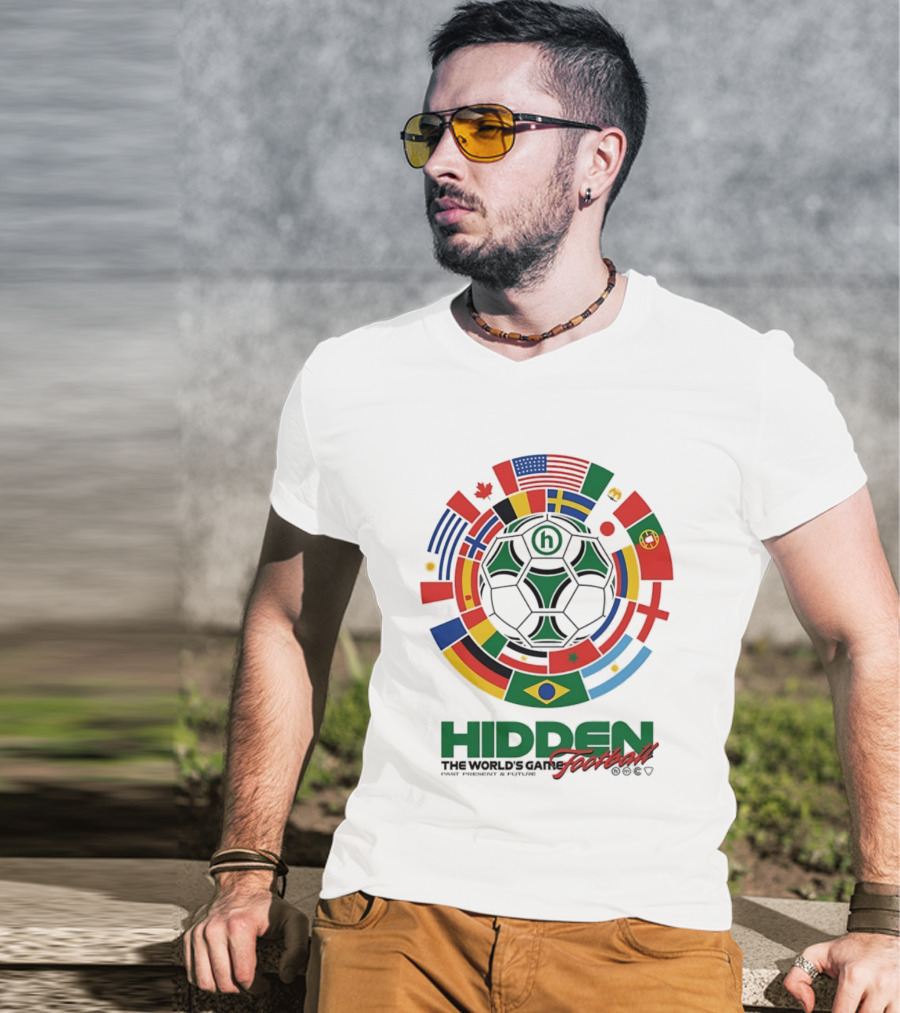 Hidden The World's Game Football Multinational Flags Circle Soccer Ball T-Shirt