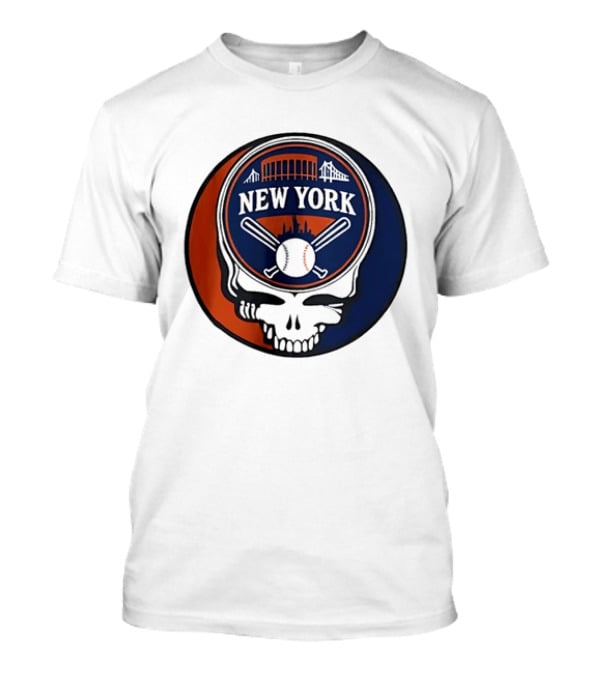 New York Mets Grateful Dead Skull Baseball Orange Blue Stadium T-Shirt