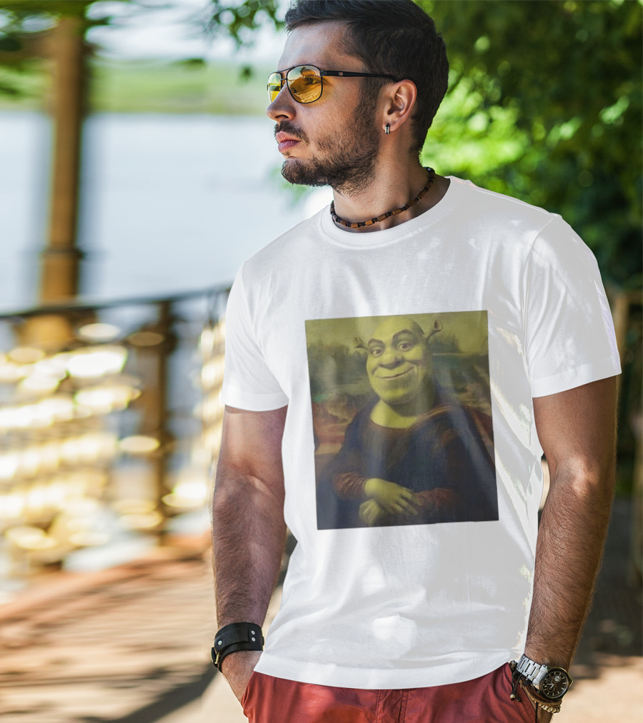 Shrek Mona Lisa Crossover Painting T-Shirt