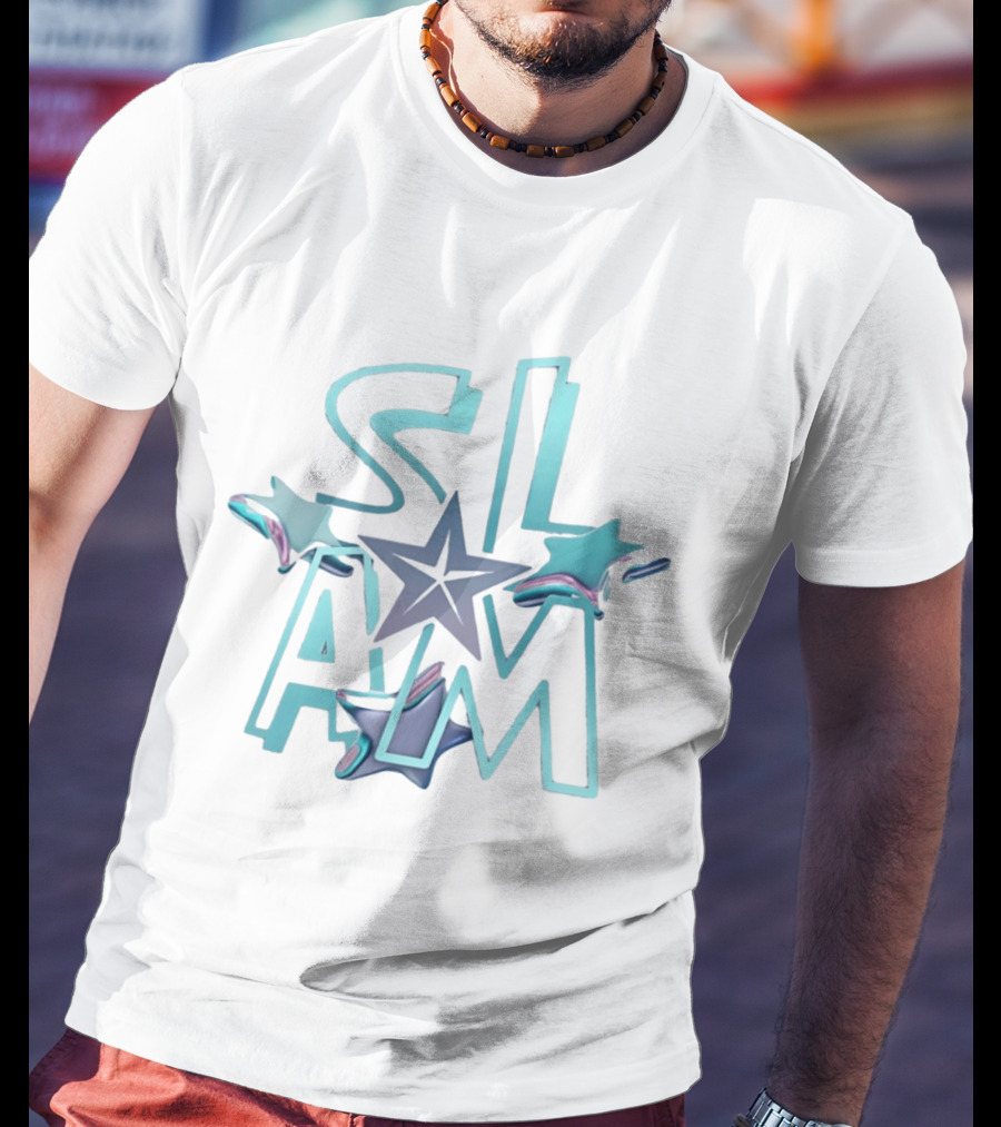 Slam Holographic Star Aqua And Purple Accents T-Shirt