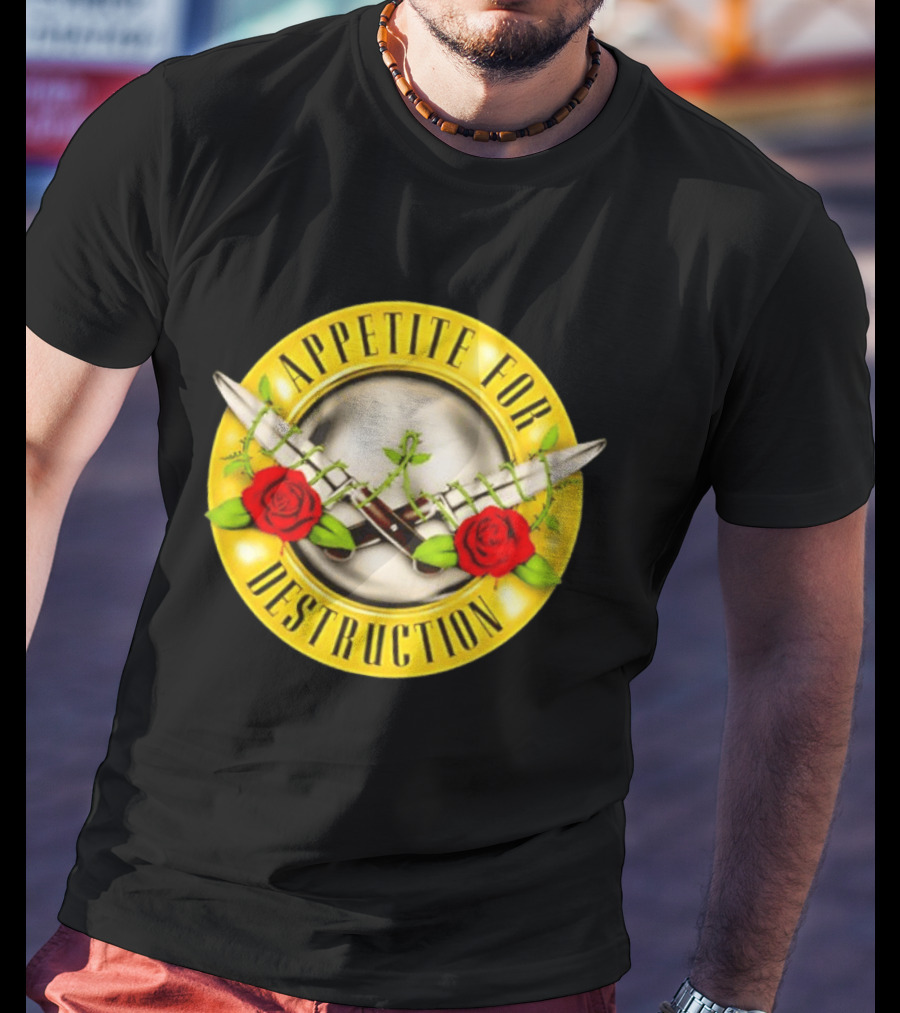 Appetite For Destruction Guns N Roses Band Rock Music Album Cover Roses And Bullets T-Shirt
